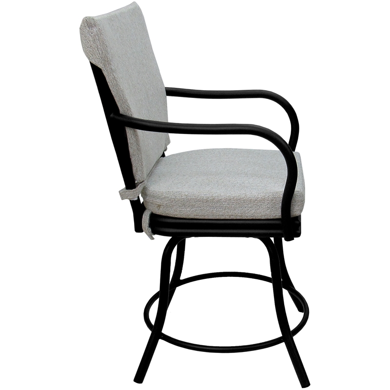Pemberly Row Patio Dining Chair with Arms in White Linen Fabric with Black Frame