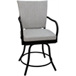 Pemberly Row Patio Dining Chair with Arms in White Linen Fabric with Black Frame