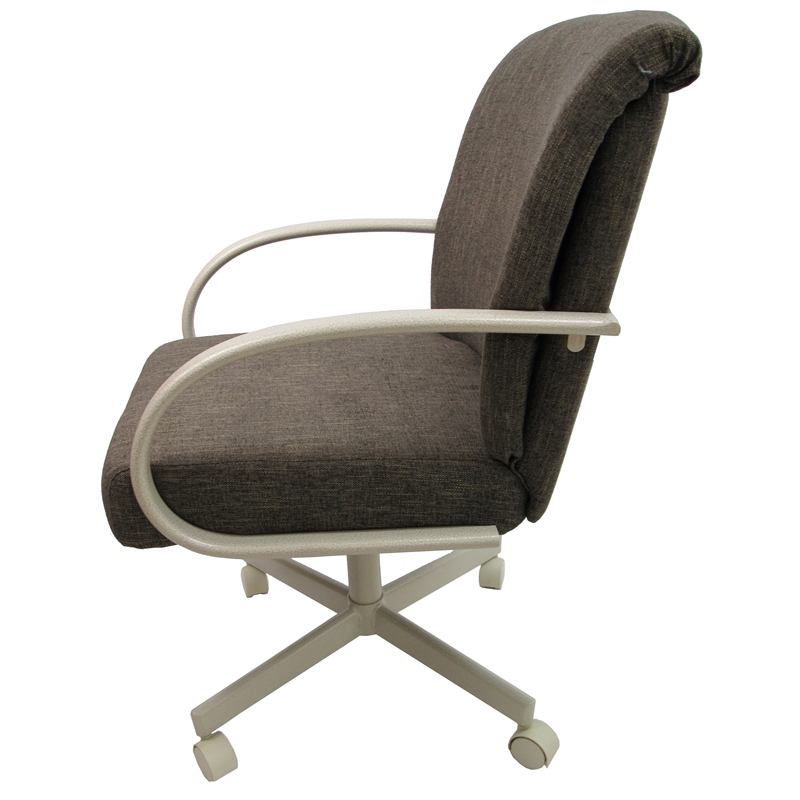 Pemberly Row Dining Caster Chair on Wheels in Sanora Brown Fabric w/ Beige Frame