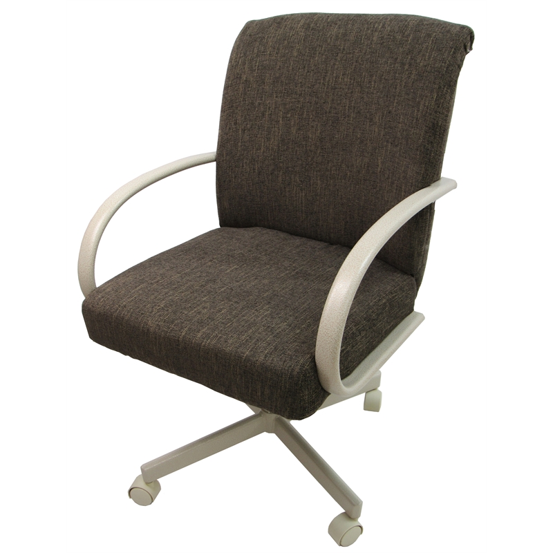 Pemberly Row Dining Caster Chair on Wheels in Sanora Brown Fabric w/ Beige Frame