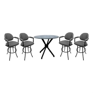 Pemberly Row Pub Set 26&quot Swivel Counter Stools in Grey Vinyl with Black Frame