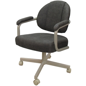 Pemberly Row Swivel Dining Caster Chair in Dark Gray Fabric with Beige Frame