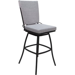 Pemberly Row Swivel Bar Stool 30&quot Armless in Cream Fabric with Dark Brown Frame