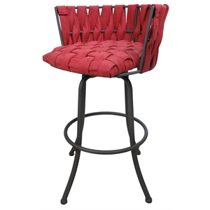 Pemberly Row Extra Tall Bar Stool 34&quot in Red Vinyl with Grey Metal Base
