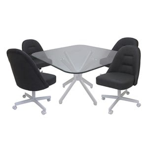 Pemberly Row Swivel Caster Chairs w/ Clear Glass in Grey Vinyl w/ White Frame