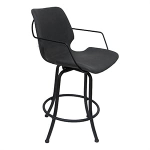 Pemberly Row Swivel Metal Bar Stool 34&quot in Gray Vinyl with Black Frame