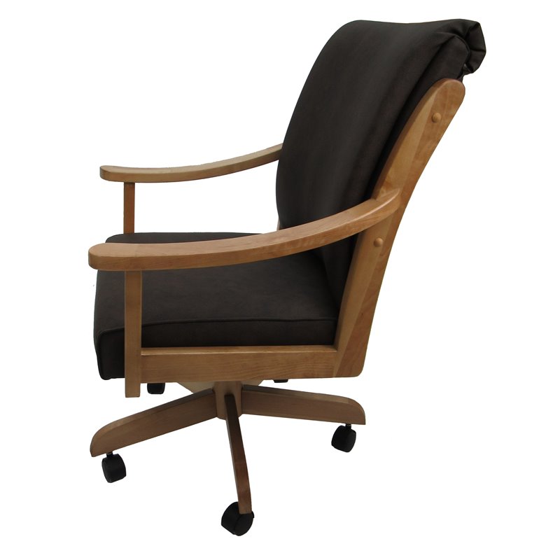 Pemberly Row Swivel Wood Dining Caster Chair in Dark Brown Fabric with CT Frame
