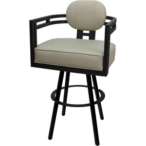 Pemberly Row Swivel Metal Bar Stool 30&quot in Ocean Beige Vinyl with Black Frame