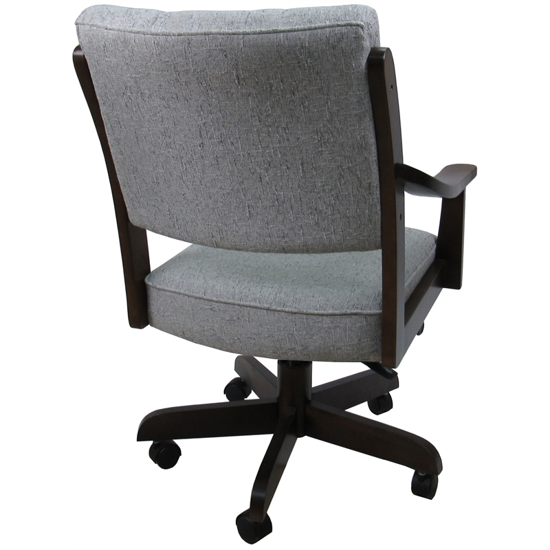 Pemberly Row Caster Wood Dining Chair in Slate Fabric with Brown Honey Frame
