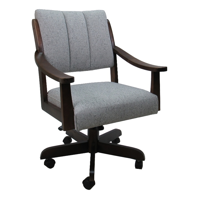 Pemberly Row Caster Wood Dining Chair in Slate Fabric with Brown Honey Frame