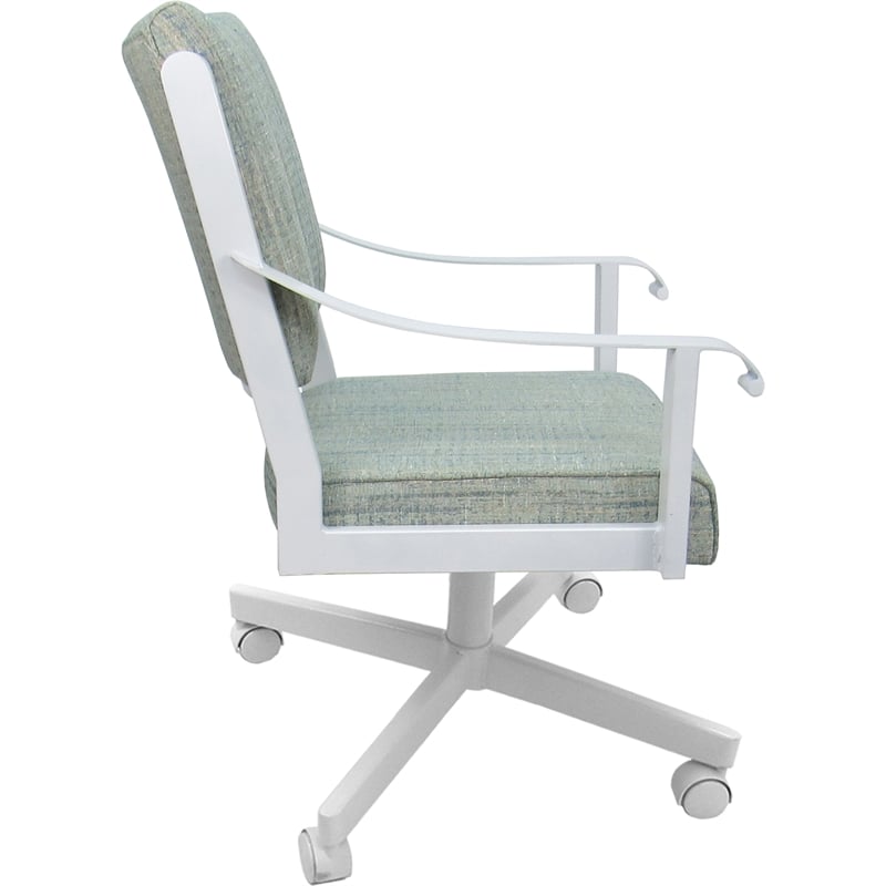 Pemberly Row Dining Caster Chair Tilt in Aquatint Teal Fabric w/ White Frame