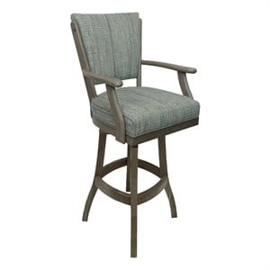 Pemberly Row 34&quot Wood Swivel Stool in Aquatint Teal Fabric with New Gray Frame