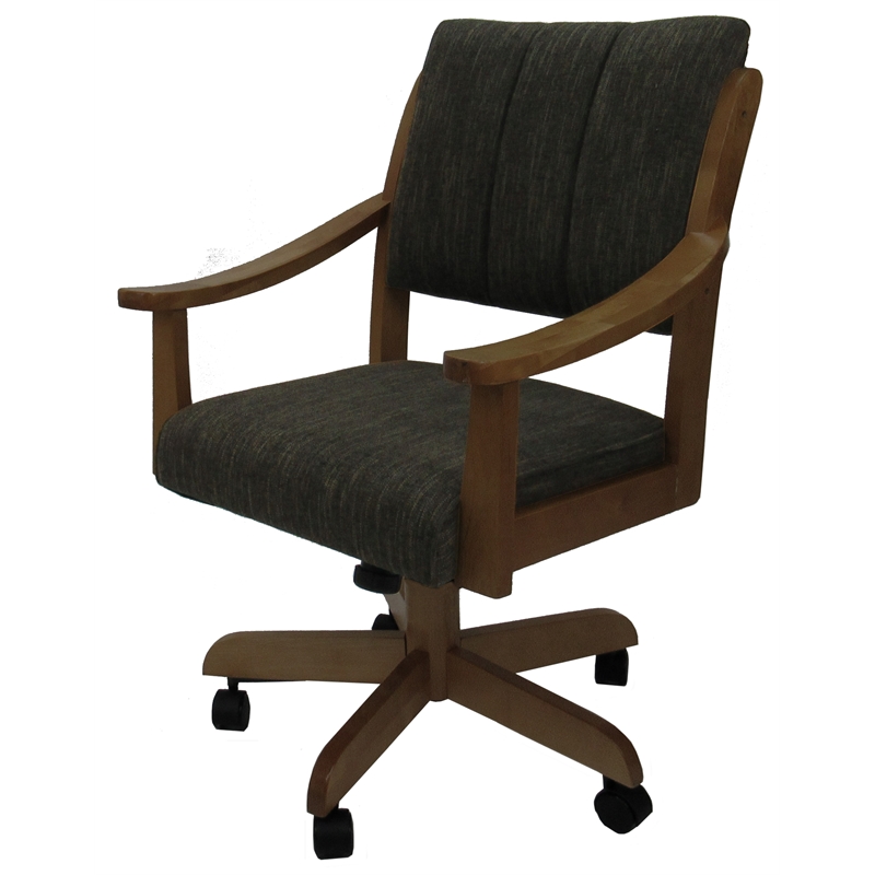 Pemberly Row Dining Caster Chair in Sanora Brown Fabric with Dark Brown Frame