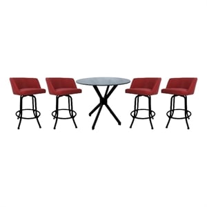 Pemberly Row Pub Set 30&quot Swivel Bar Stools in Ruby with Black Frame