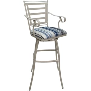 Pemberly Row Aluminum Stool 34&quot with Arms in Blue Fabric with Beige Frame