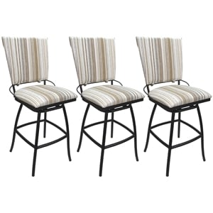 Pemberly Row 3Pc Bar Stools w/ Padded Back in White Fabric w/ Black Frame