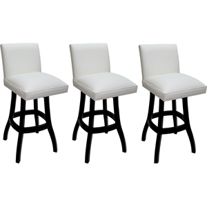 Pemberly Row Set of 3 Swivel Wood Bar Stools 30&quot in White Vinyl with Black Frame
