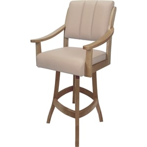 Pemberly Row Leather Counter Solid Wood Bar Stool 26&quot in Tan on Cashew Frame