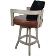 Pemberly Row Swivel Bar Stool in Brown Vinyl with Beige Frame and Black Pillow