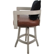 Pemberly Row Swivel Bar Stool in Brown Vinyl with Beige Frame and Black Pillow
