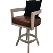 Pemberly Row Swivel Bar Stool in Brown Vinyl with Beige Frame and Black Pillow