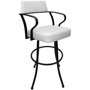 Pemberly Row 34&quot Swivel Metal Bar Stool in White Vinyl with Black Frame