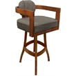 Pemberly Row Swivel Wood Extra Tall Bar Stool in Cocoa Fabric with Honey Frame