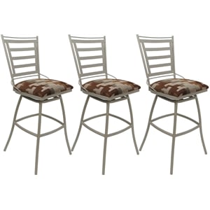 Pemberly Row Set of 3 Stools Armless in Terracotta Fabric with Beige Frame