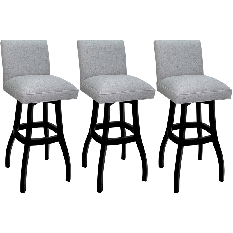 Pemberly Row Set of 3 Swivel Wood Stools in Slate Fabric with Black Frame