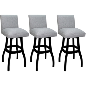 Pemberly Row Set of 3 Swivel Wood Stools in Slate Fabric with Black Frame