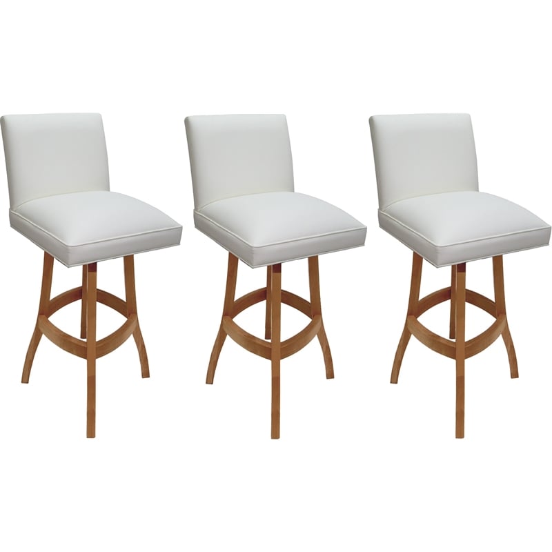 Pemberly Row Swivel Metal Stool in White Vinyl with Honey Frame (Set of 3)