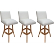 Pemberly Row Swivel Metal Stool in White Vinyl with Honey Frame (Set of 3)