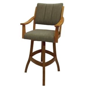 Pemberly Row Wood 34&quot Swivel Bar Stool in Basin Beige with Honey Frame