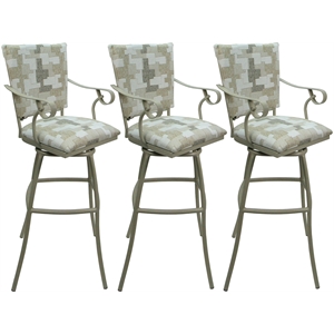 Pemberly Row Set of 3 Extra Tall Stools with Padded Back and Arms in White