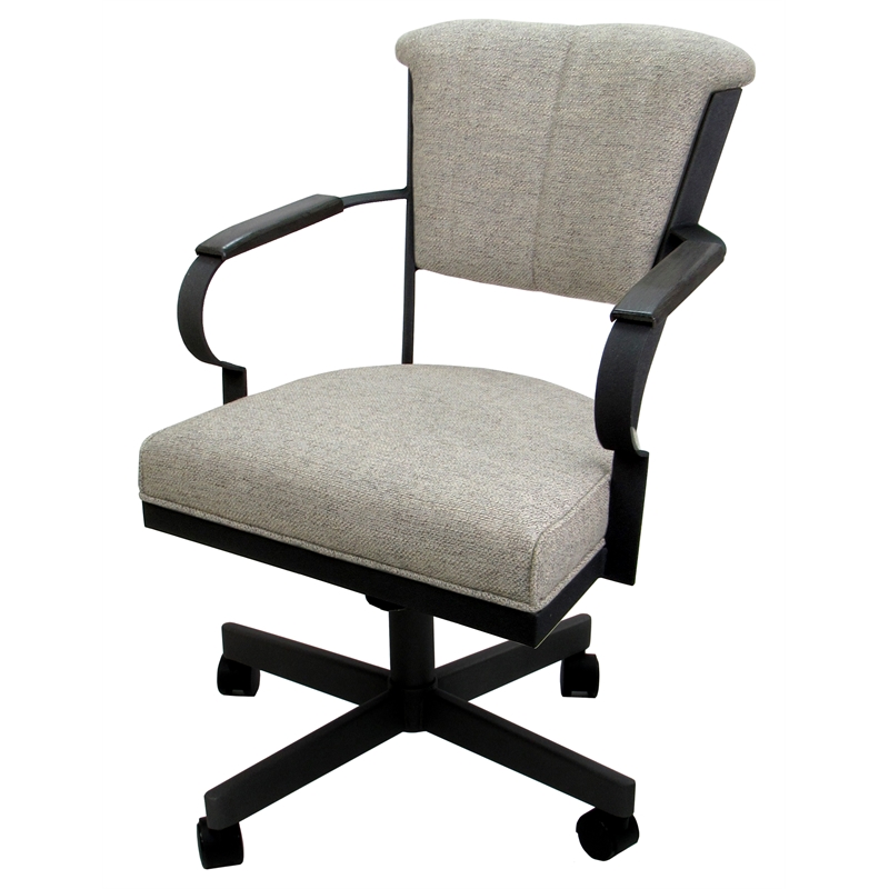 Pemberly Row Swivel Dining Caster Chair in PortAsh Fabric with Black Metal Frame