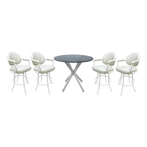 Pemberly Row Pub Set with 30&quot Swivel Bar Stools in Ocean Beige & White