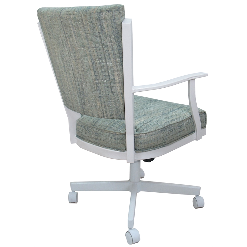 Pemberly Row Swivel Dining Caster Chair in Aqua Fabric with White Metal Frame