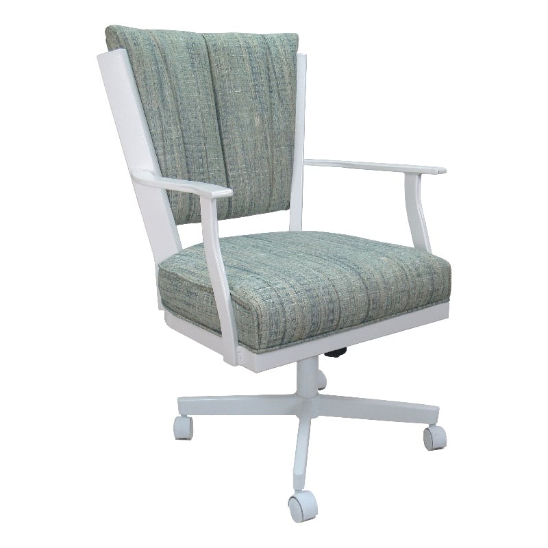 Pemberly Row Swivel Dining Caster Chair in Aqua Fabric with White Metal Frame