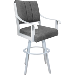 Pemberly Row Bar Stool Swivel 34&quot Seat in Elk Charcoal Fabric with White Frame
