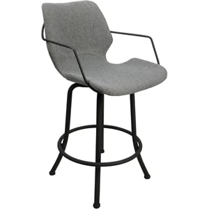 Pemberly Row Swivel Metal 30&quot Bar Stool in Slate Fabric with Gray Frame