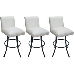 Pemberly Row Set of 3 Swivel Metal 34&quot Stools in White Vinyl with Gray Frame