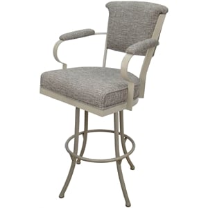 Pemberly Row Swivel Metal 34&quot Bar Stool in Tan Fabric with Beige Frame