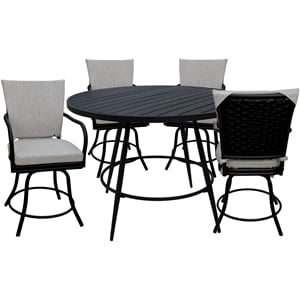Pemberly Row Patio 5-Piece Dining Set in White Linen with Black Frame