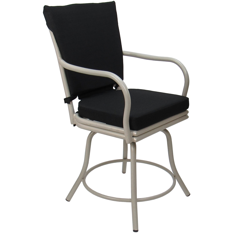Pemberly Row Outdoor/Indoor Patio Swivel Dining Chair in Black with Beige Frame