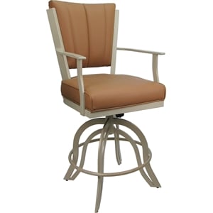 Pemberly Row Swivel Metal 30&quot Bar Stool in Brown with Beige Frame