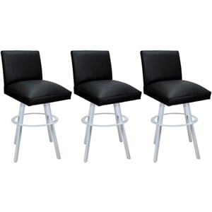 Pemberly Row Set of 3 Swivel Metal Bar Stools 30&quot Seat in Black Vinyl