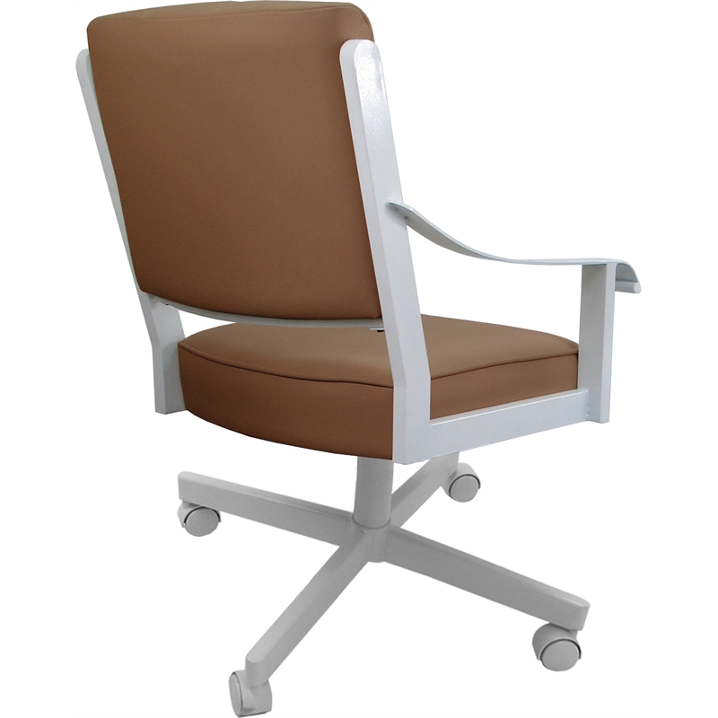 Pemberly Row Leather Dining Caster Chair Swivel Tilt in Brown Leather on White