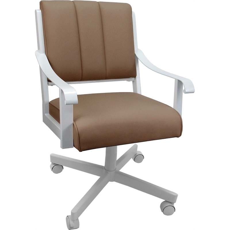 Pemberly Row Leather Dining Caster Chair Swivel Tilt in Brown Leather on White