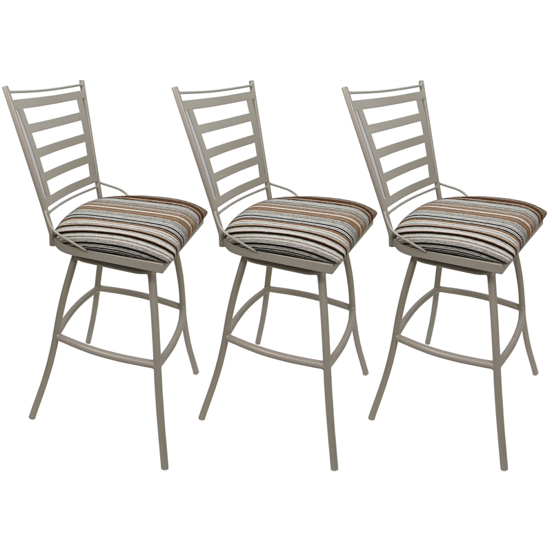 Pemberly Row Set of 3 Extra Tall Stools with Arms in Nutmeg Fabric & Beige Frame