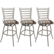 Pemberly Row Set of 3 Extra Tall Stools with Arms in Nutmeg Fabric & Beige Frame